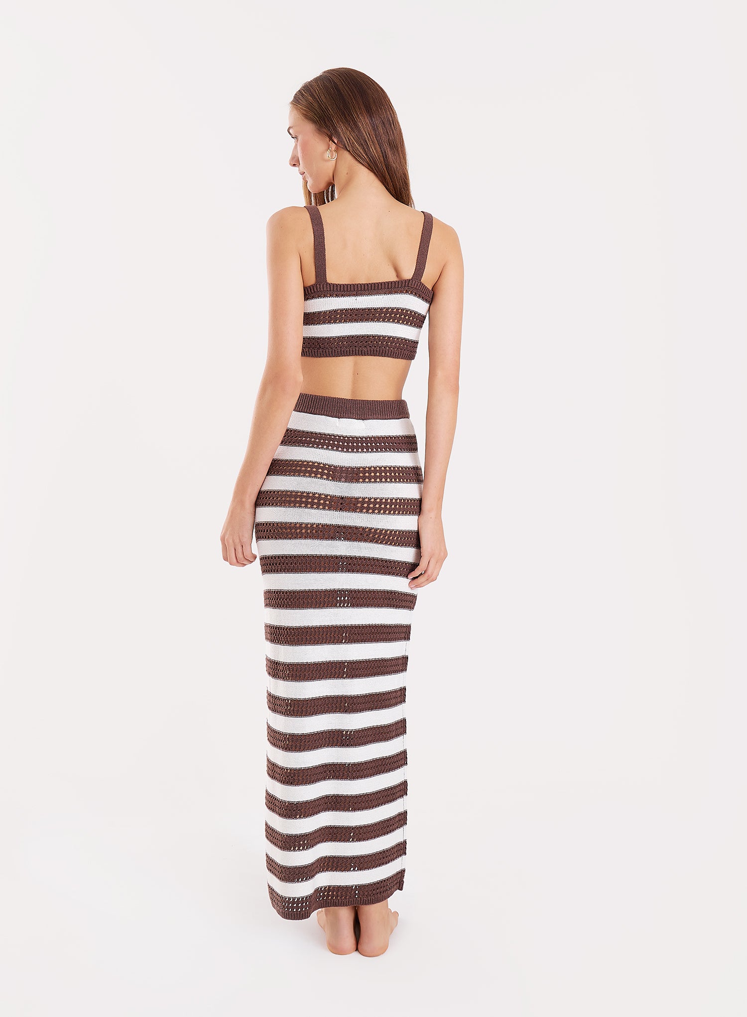 Chocolate Stripe Crochet Maxi Skirt